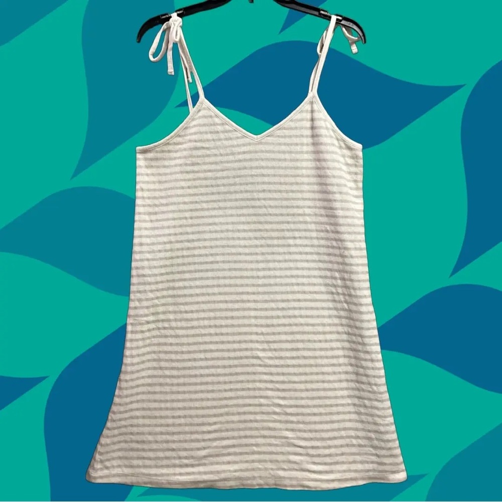 Madewell Striped Tie-Shoulder Slip Dress - White & Light Gray